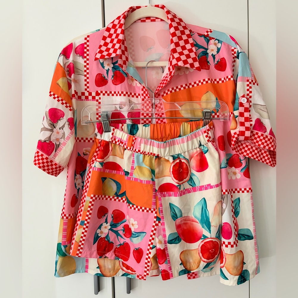 Fruit-Print Shirt & Shorts Beach Set